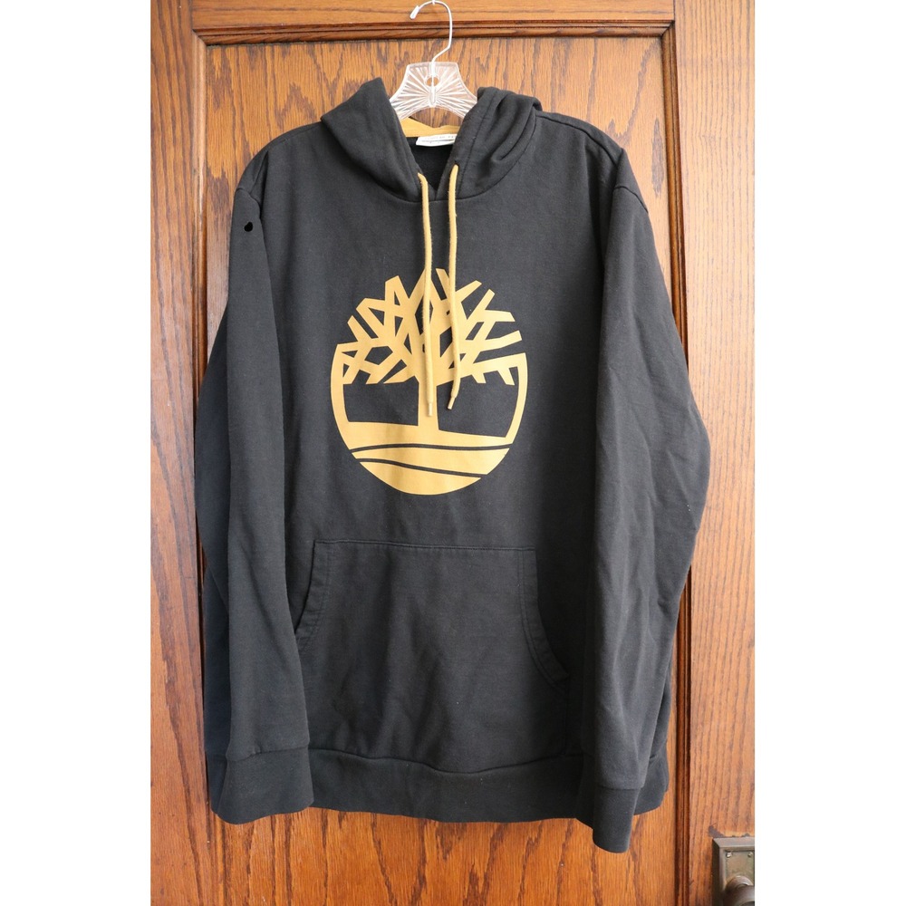 TIMBERLAND Sweater Men XXL Black Faded Logo Graphic Pullover Hoodie Sweatshirt